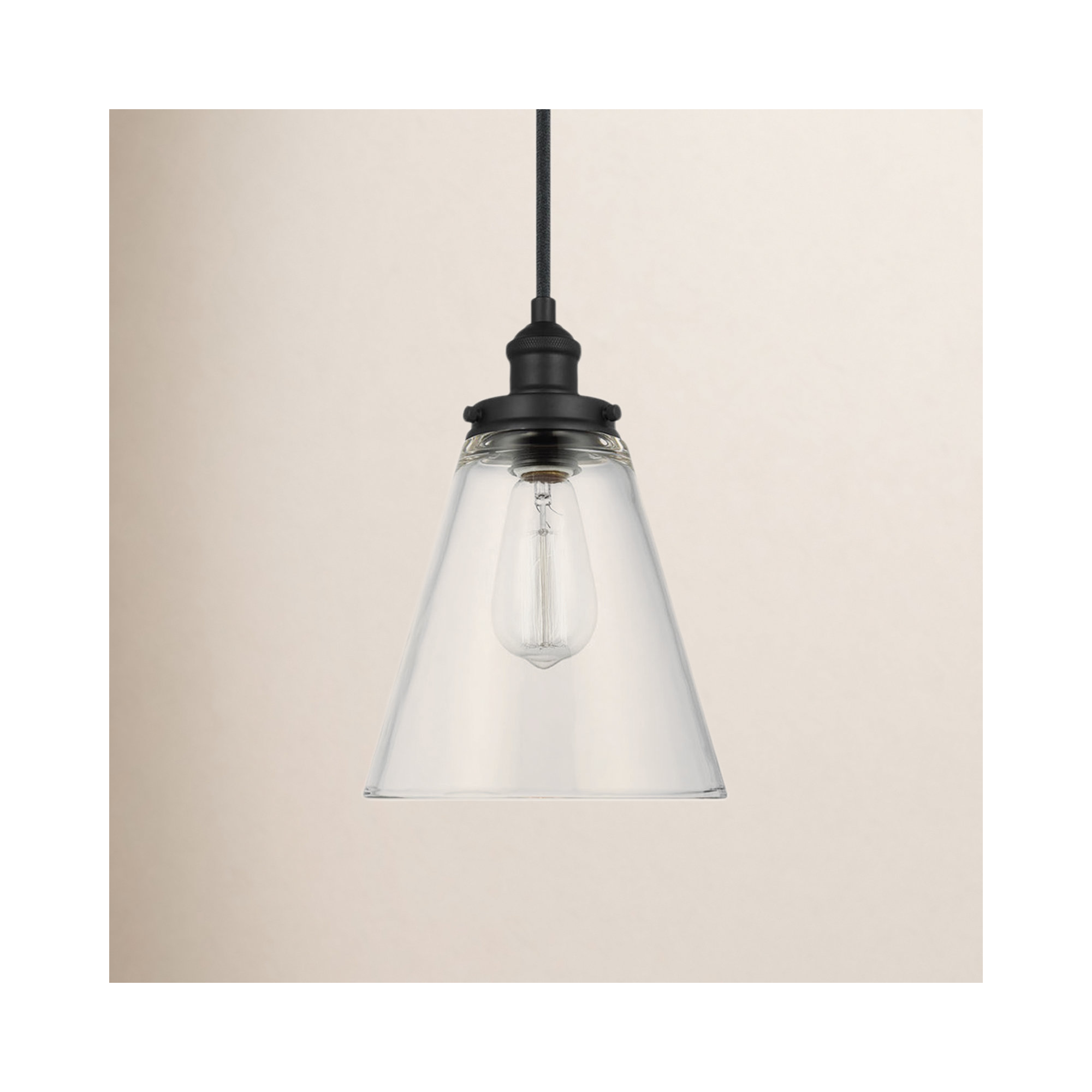 Topanga Single Light Glass Dimmable Pendant, Midnight Black, 11.62" H x 8.5" W x 8.5" D