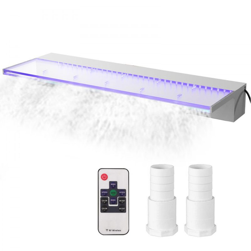 Fountain Spillway 35x3.2x8.1 Inch, Pool Waterfall Fountain 17 Colours Led, Pool Water Fall Kit with Remote, Pool Spillway Solid Acrylic Pool Waterfall for Garden Pond, Swimming Pool, Square