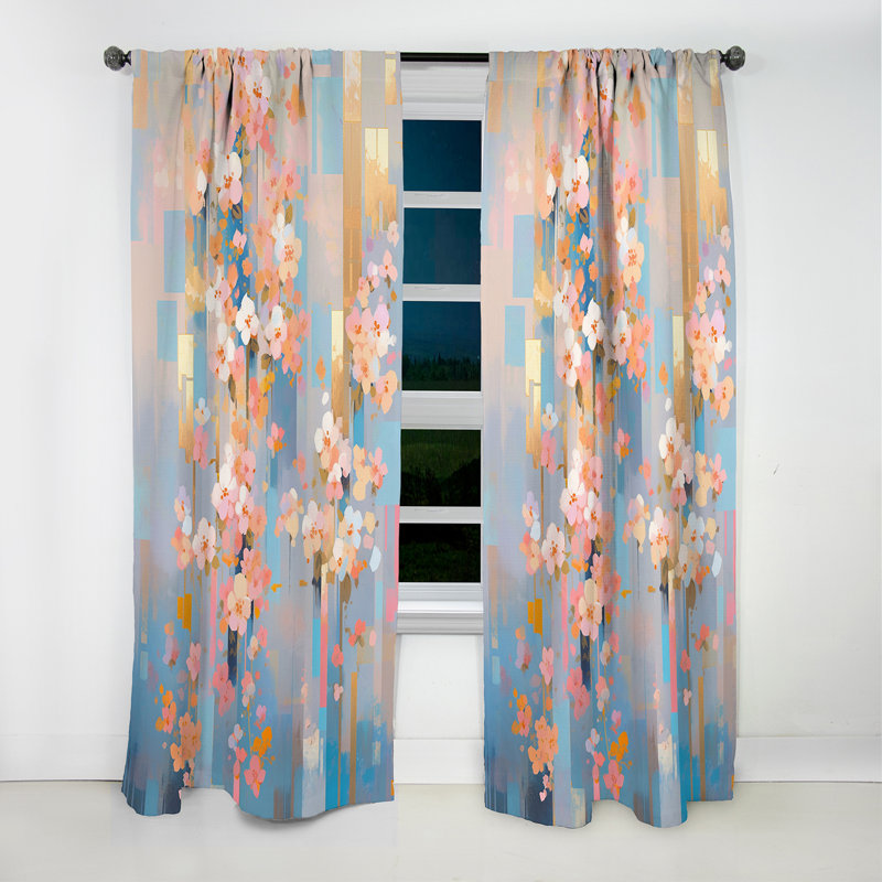 Rideau occultant floral moderne cerisier rose moderne V - cerise, L 52 po x L 95 po