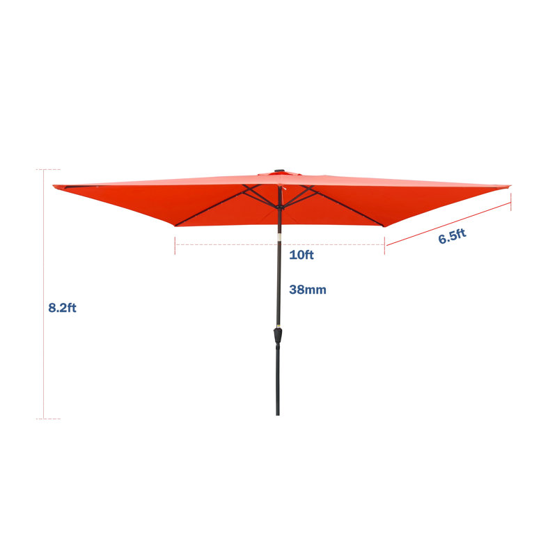 Parasol de marché solaire 10 pi x 6,5 pi à DEL avec manivelle et inclinaison à bouton-poussoir pour abat-jour de jardin et de piscine