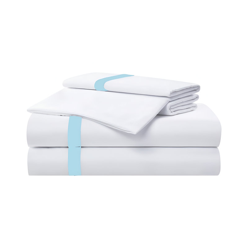 400TC Cotton Sateen Border Frame Cotton 4 Piece Sheet Set Fitted Sheet Fits Upto 16" Deep Pocket, California King Sheet Set
