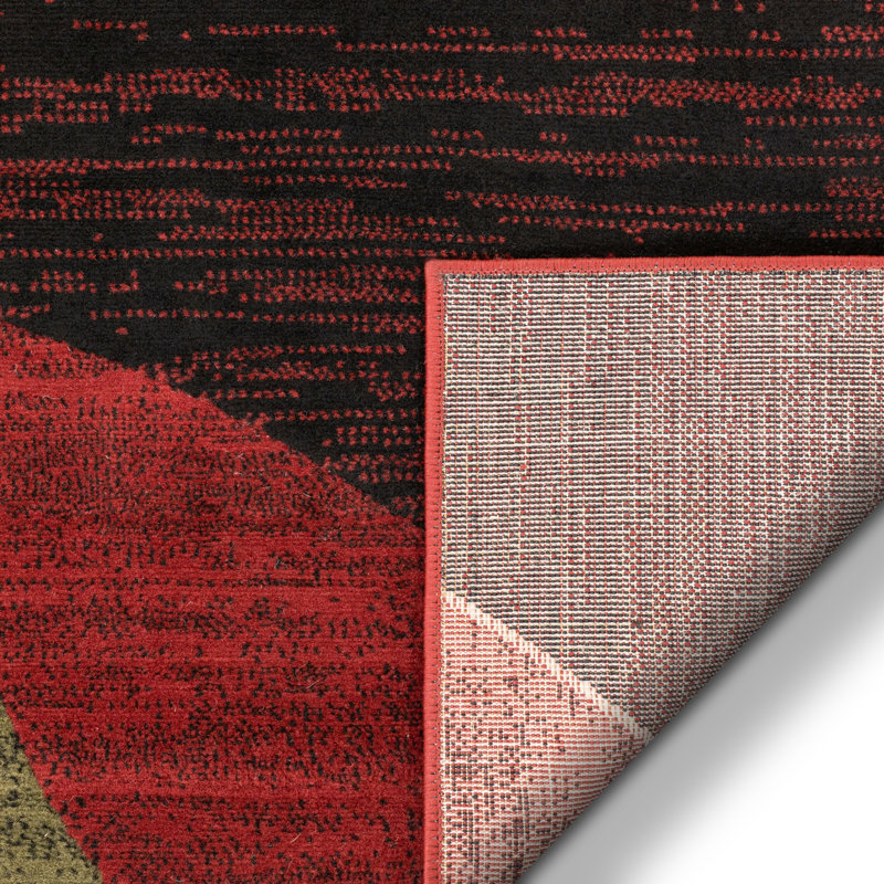 Tapis rouge à motif géométrique de style moderne Bingo, Rectangle 7 pi 10 po x 9 pi 10 po