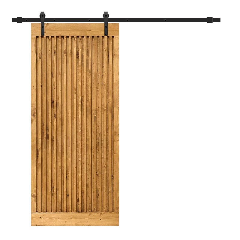 Porte de grange en bois et métal avec quincaillerie d'installation, H 84 po x l 36 po, Noyer