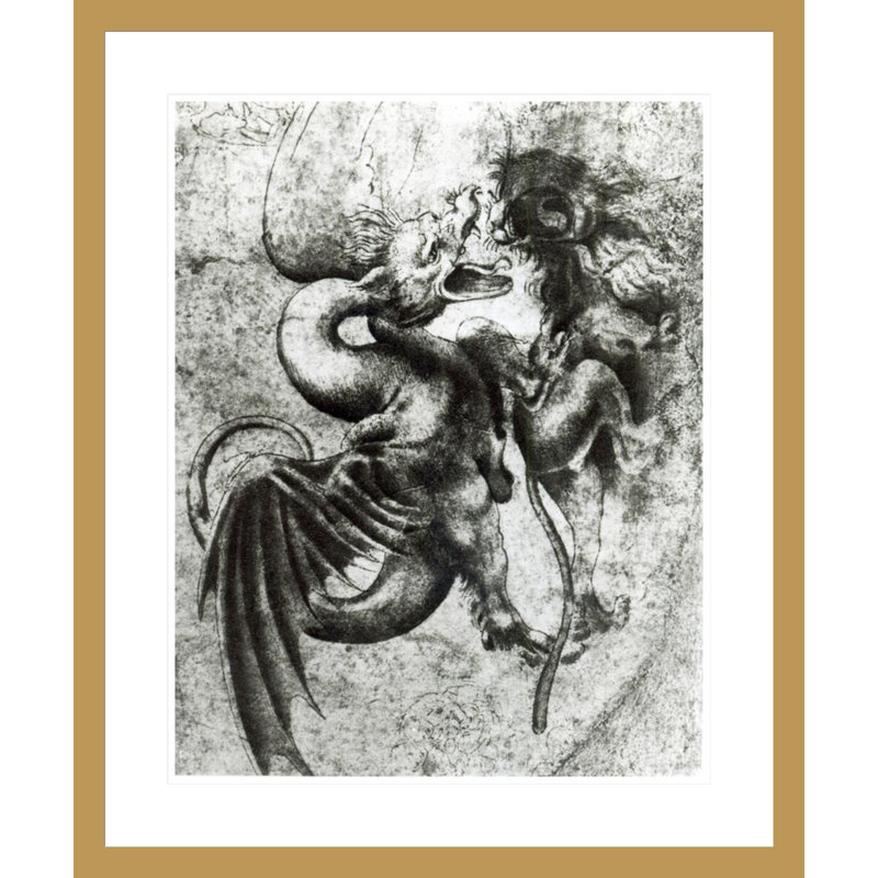 «Fight entre un dragon et un lion» par Leonardo Da Vinci, impression giclée sur cadre, H 28,24 po x l 23,5 po