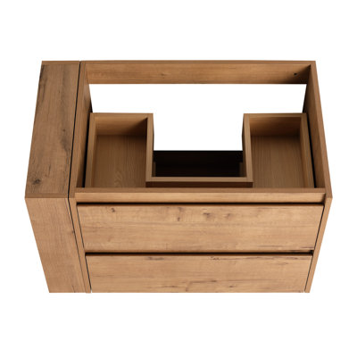 Meuble-lavabo de 30 po à fixer au mur avec tiroir à fermeture en douceur, imitation chêne