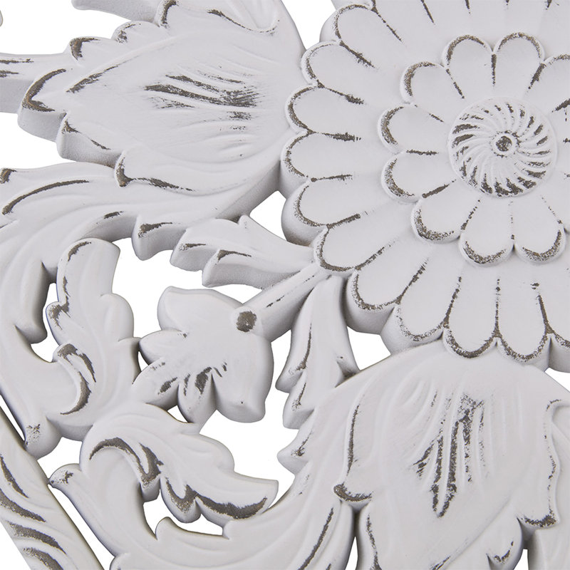2 Distressed Wood Wall Decor - Lotus Flower Matte White Wash Interior