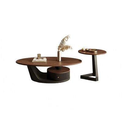 68.9"Modern Minimalist Multi-Layer Solid Wood Black-Brown Coffee Table