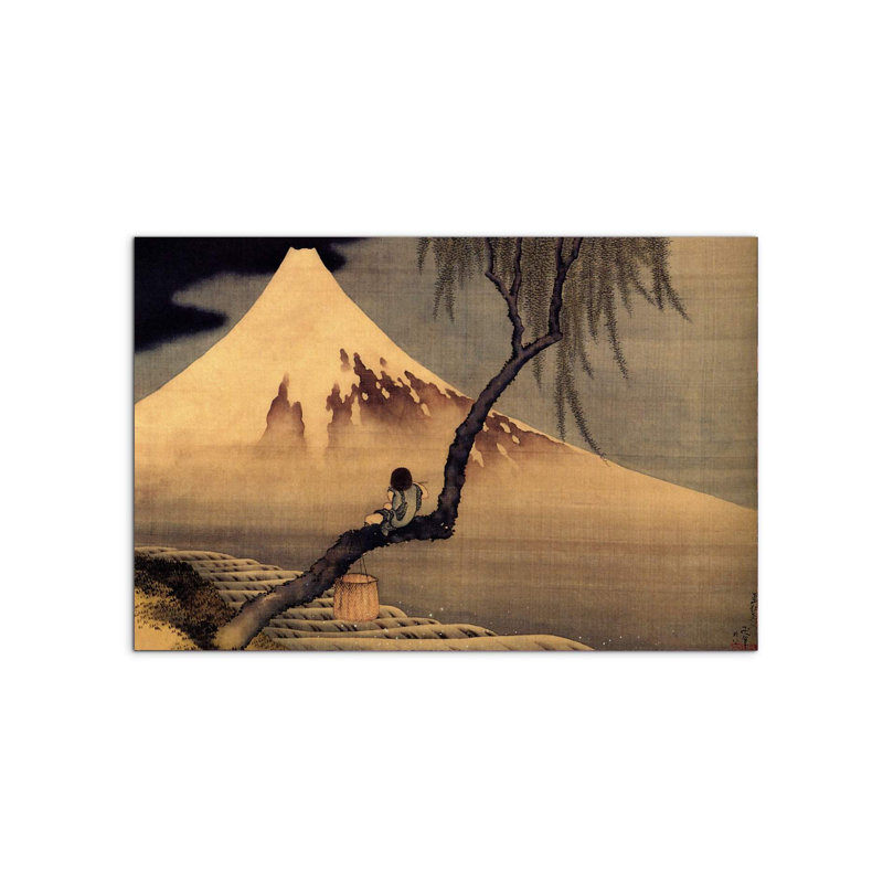 Boy in front of Fujiama by Hokusai Katsushika 53×80 cm MetalArt Materic Aluminum Satin Effect, Frameless Panel, Lightweight Ready to Hang
