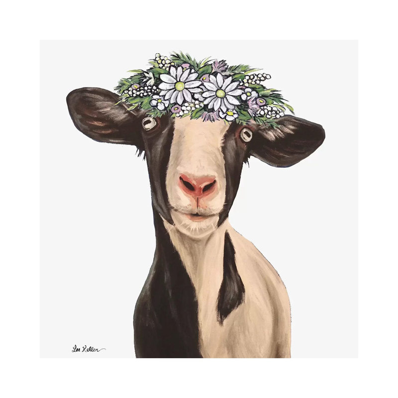 Luna The Goat With Daisy Flower Crown by Hippie Hound Studios - Wrapped Canvas Print, 93.98 cm H x 93.98 cm W x 3.175 cm D