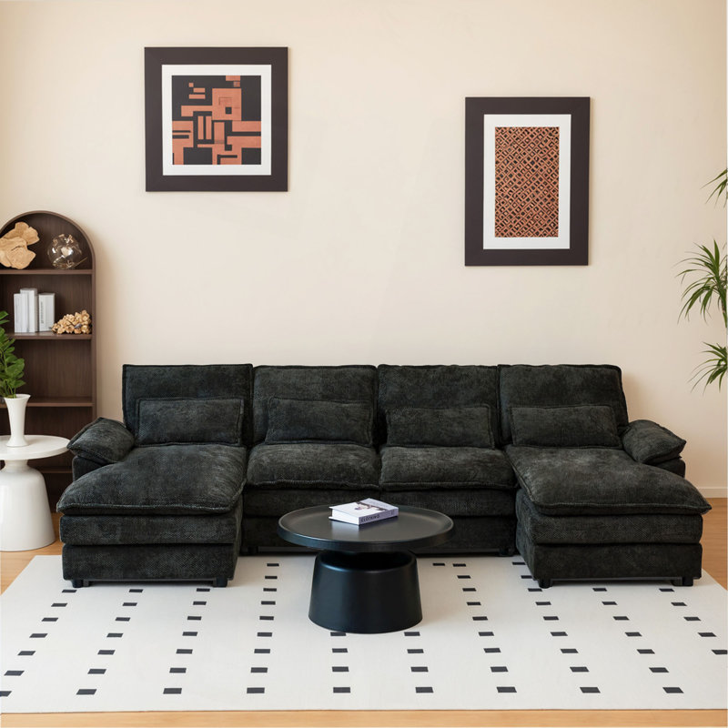 Canapé modulaire de 110 po avec canapé modulaire 110 po avec méridienne double, canapé de loisirs en U rembourré en chenille et coussins avec mousse à mémoire de forme et coussins de taille pour le bureau du salon.