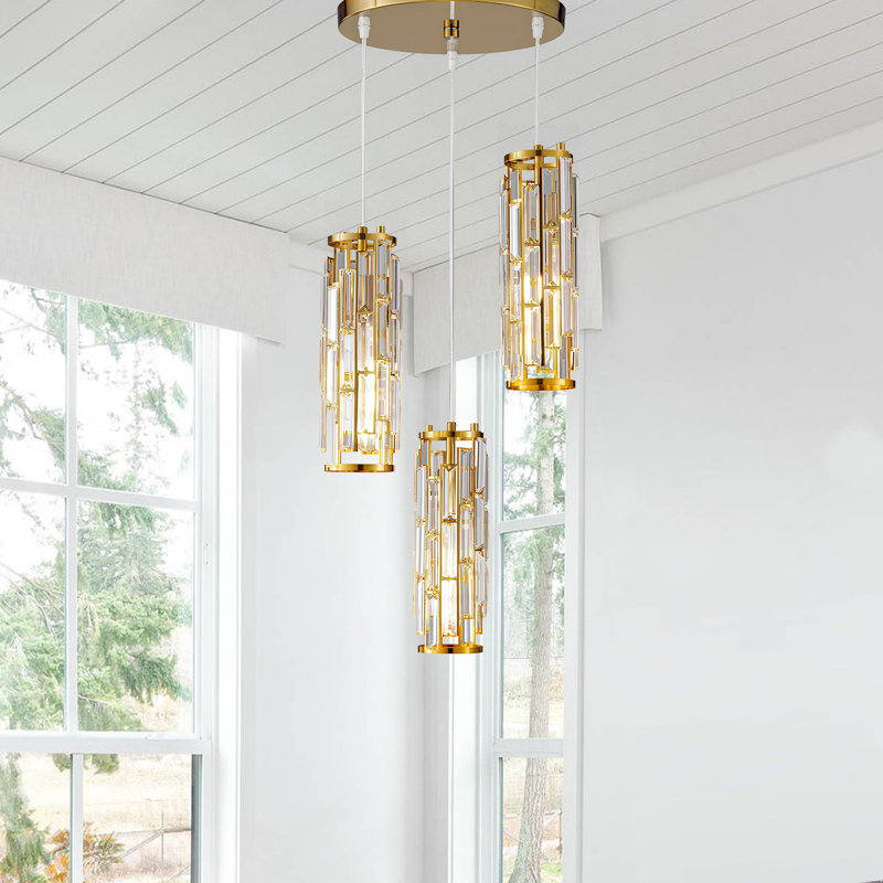  Lustre en cristal réglable à 3 têtes de 39 po