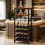 Support à vin autoportant avec porte-verres et plateau de table - peut contenir 16 bouteilles, design industriel rustique, rangement multifonctionnel et armoire de présentation pour la cuisine, la salle à manger ou le bar personnel
