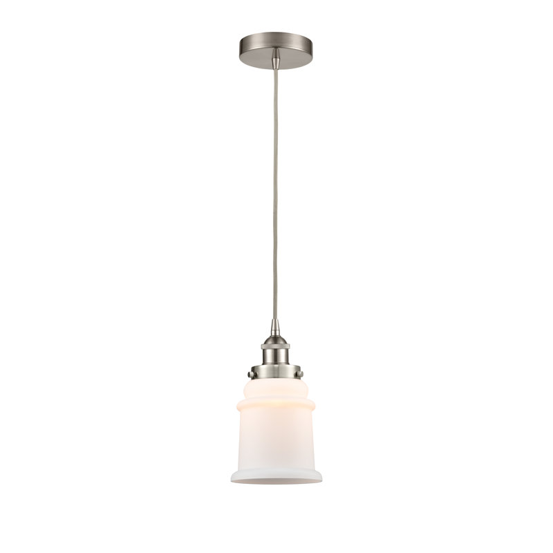 Luminaire suspendu en forme de cloche à 1 lumière Amiriya, H 11 po x l 6 po x P 6 po, Blanc mat, Nickel satiné brossé