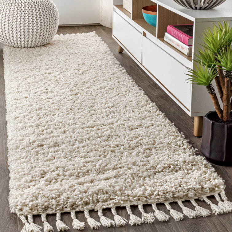 Felicdad Shag Plush Tassel Cream Rug
