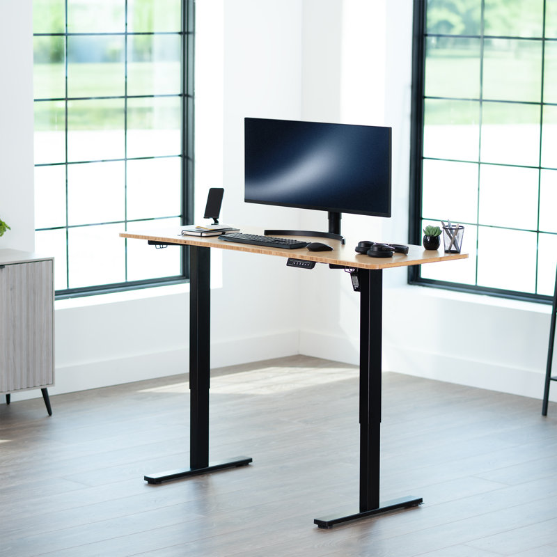 VIVO Single Motor Electric Desk with Push Button Memory Controller, 48.5" H x 60" W x 24" D, Bamboo/Black