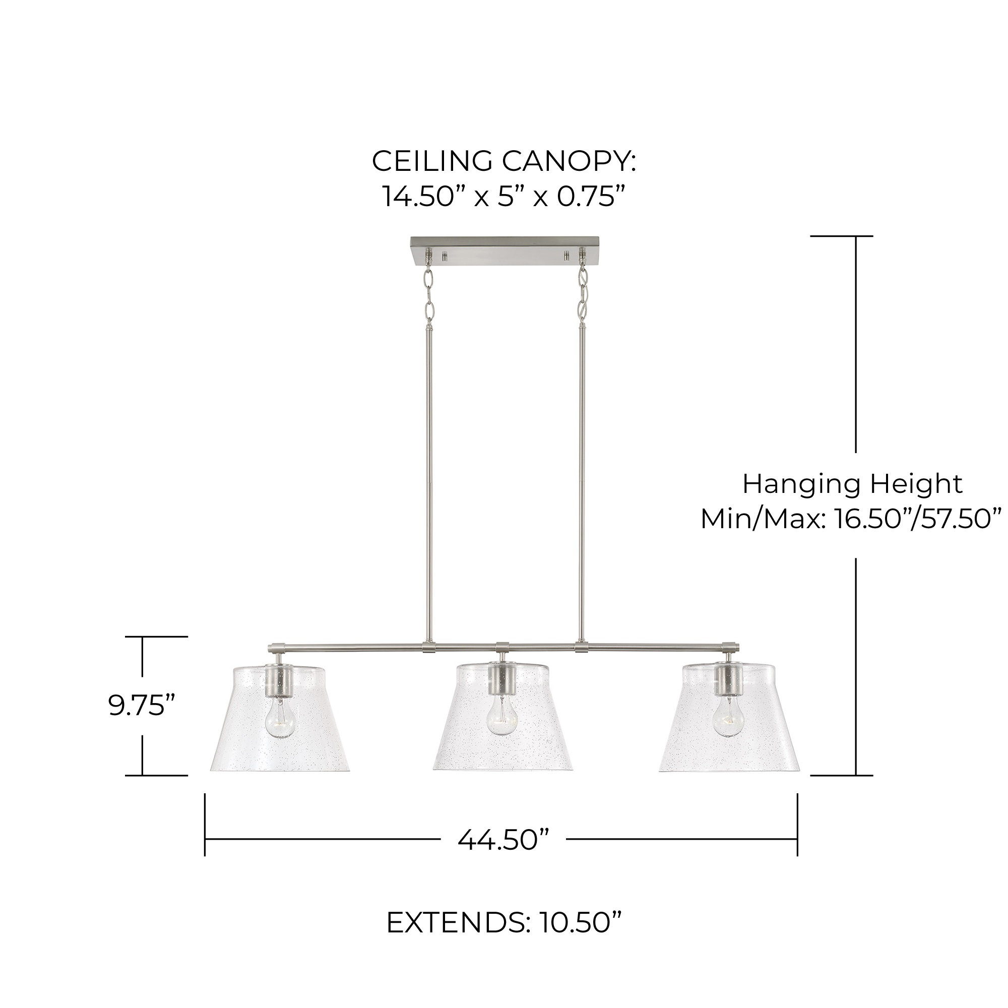 Alorie 3 Light Glass Dimmable Pendant, Brushed Nickel