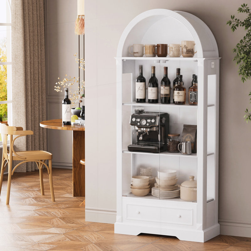 Vitrine arquée, armoire de rangement de cuisine avec portes en verre, White