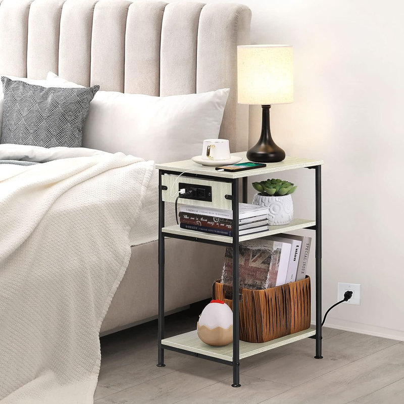 Allouette End Table and Built-In Outlets, Gray