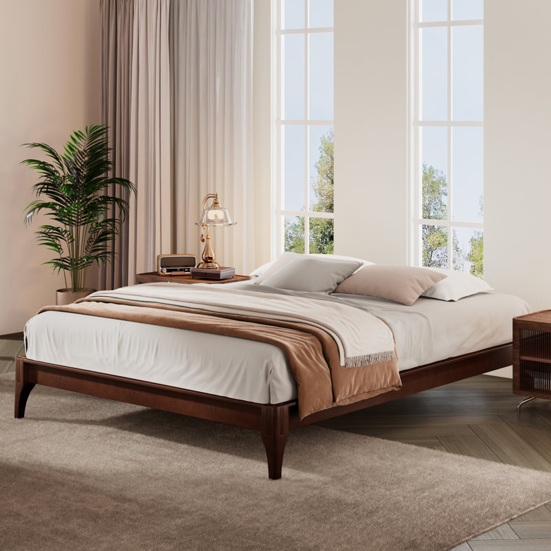 Lit plateforme en bois massif, Grand lit, Brun