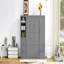 Grand lit escamotable mural avec placard, tiroirs et tablettes, gris