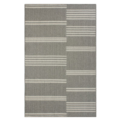 Tapis d'extérieur à tissage linéaire à rayures, tapis de patio léger et portable de 5 pi x 7 pi