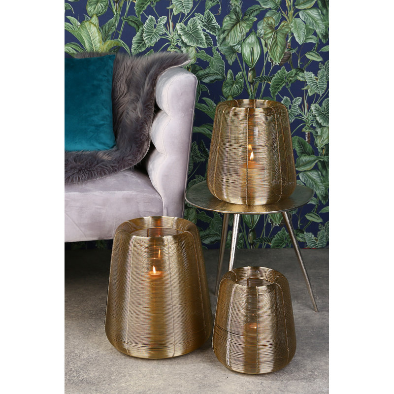 Lucerno Metal Tabletop Lantern, 35cm H x 30cm W x 30cm D, Gold