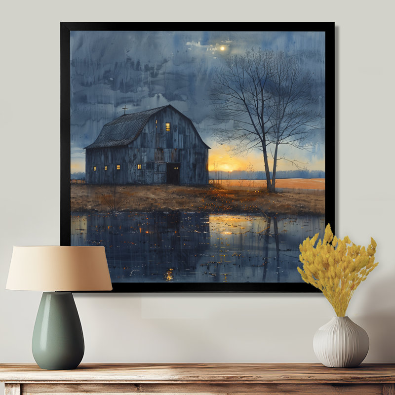 Lumière de l'hiver grange d'hiver II - impressions sur toile de grange, Toile encadrée noire simple