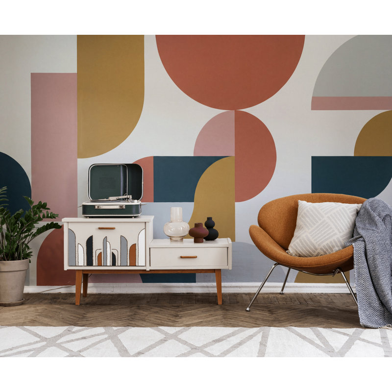 Papier peint fond blanc Mid Century Modern, Peler et coller, L: 112 po x H: 72 po