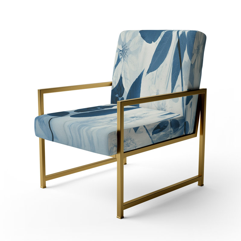 Chaise à accoudoirs contemporaine et fauteuil bleu rétro Vintage Botanicals, Doré