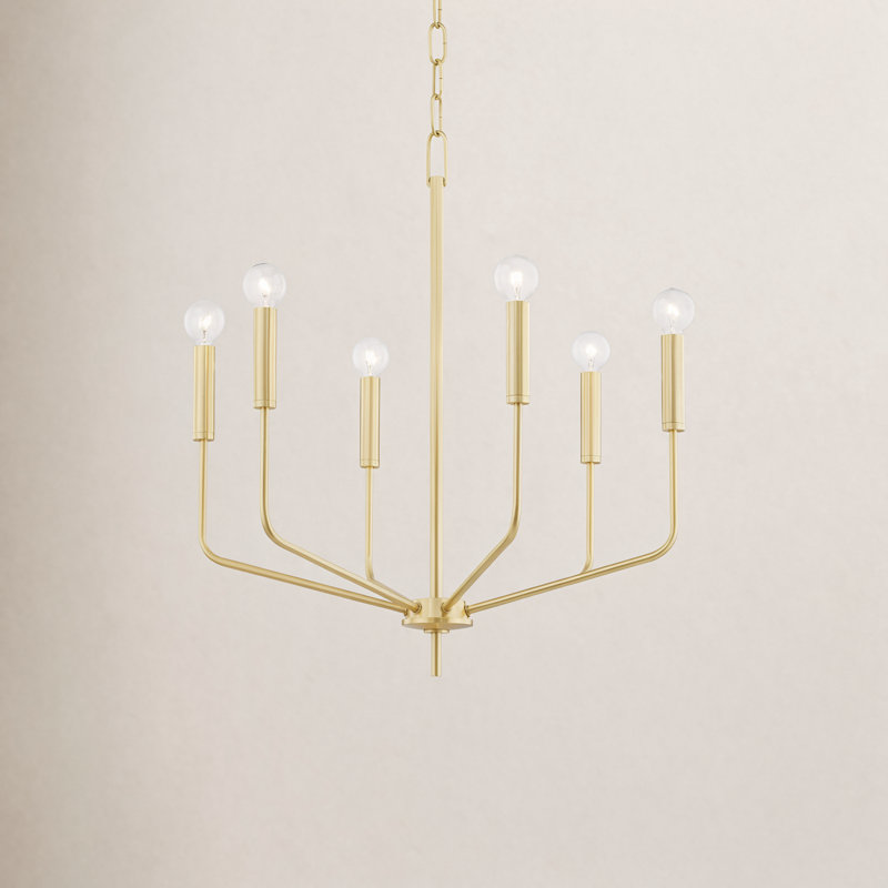 6-Light Chandelier, Laiton vieilli
