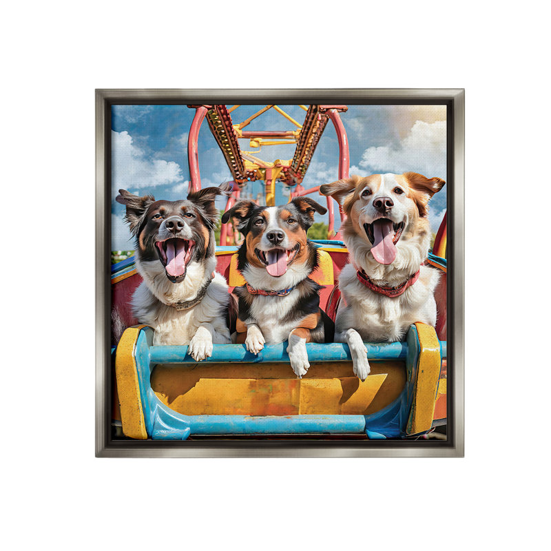 "Amusement Park Dogs" par Jim Baldwin sur toile, Cadre flottant gris lustré, H 18 po x l 18 po