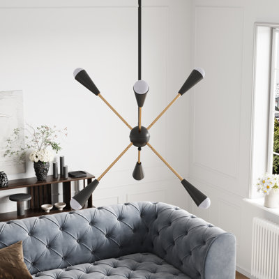 Bethke 6-Light Black Sputnik Dimmable Rustic Pendant Light Fixture