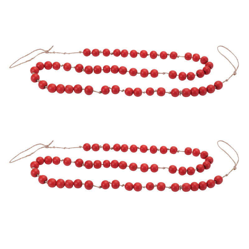 Guirlande de perles en bois (ensemble de 2), L 5 pi 2 po, Rouge / Beige