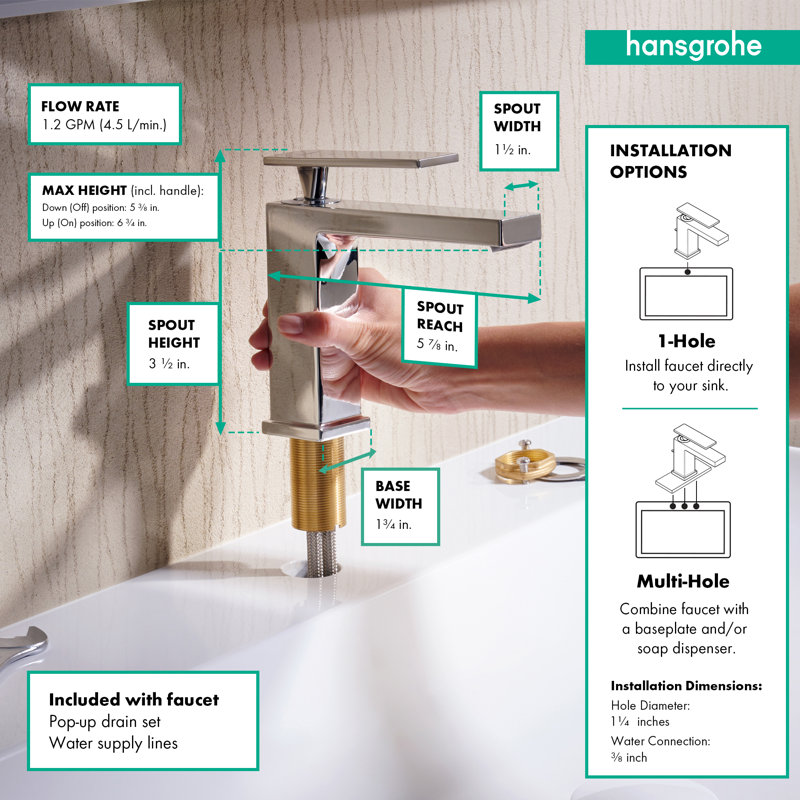 hansgrohe Tecturis E Single-Hole Faucet 80 with Pop-Up Drain, 1.2 GPM,  Satin Black