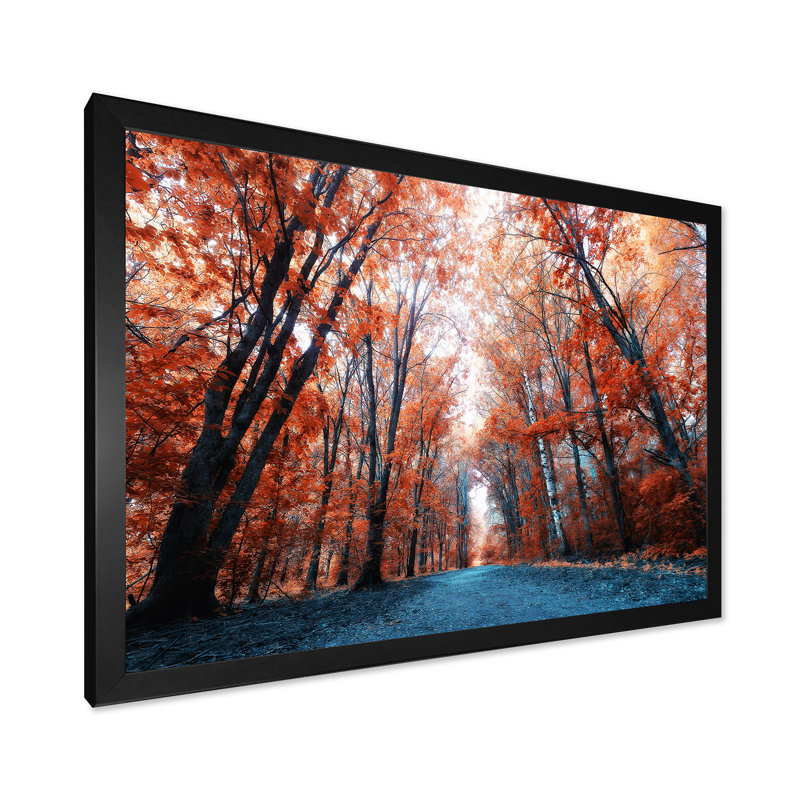 Mustic Red Fall Forest - Décoration murale traditionnelle sur toile, Cadre photo noir, H 12 po x l 20 po x P 1 po