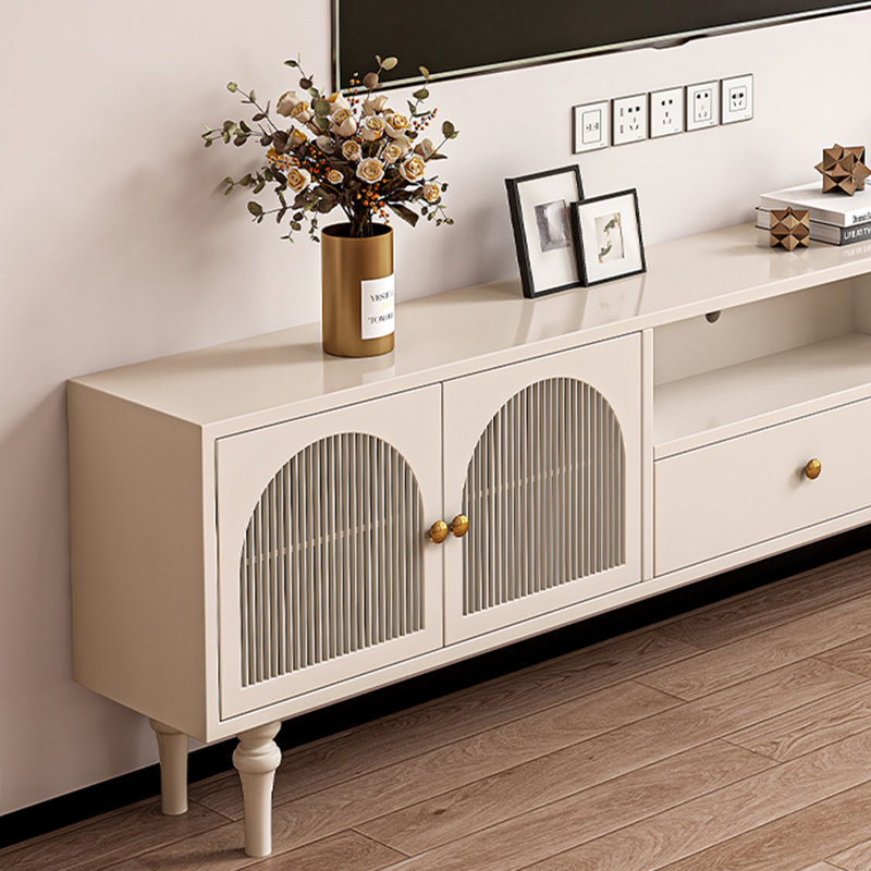 Meuble télé en bois de hêtre style français, H 22,04 po x L 70,86 po x l 15,75 po, Crème, crème