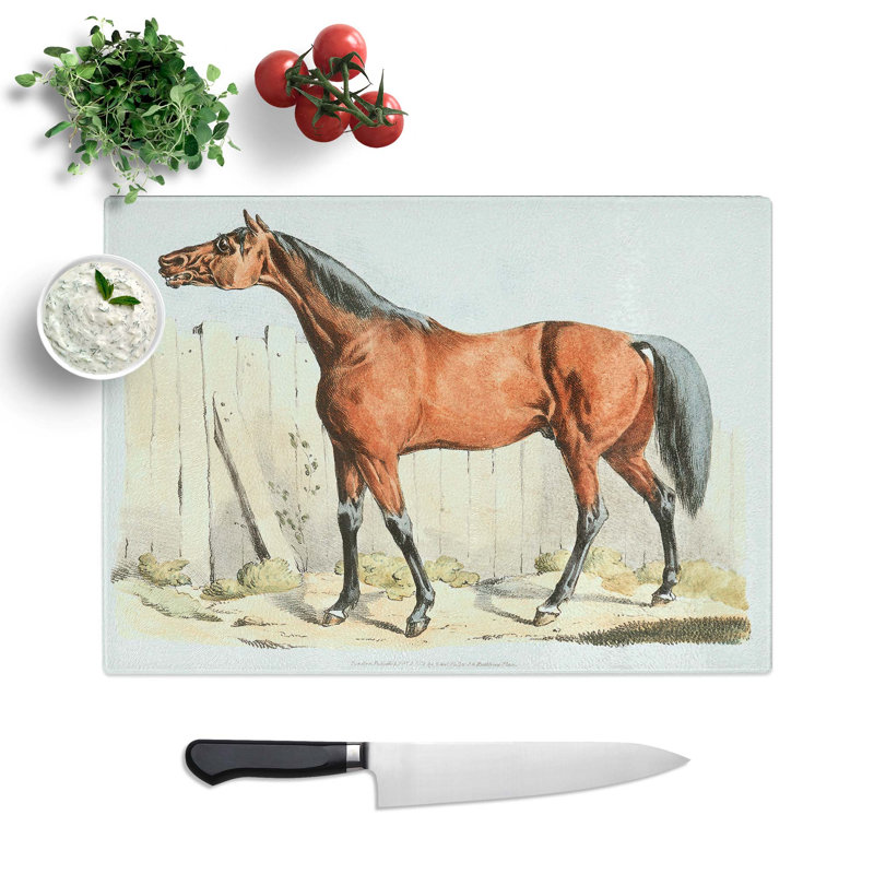 Tempered Glass Dark Horse Chopping Board, 39 cm W x 28.5 cm L