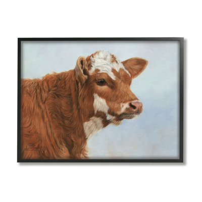 Vache laitière brune détaillée - peinture sur toile à cadre flottant