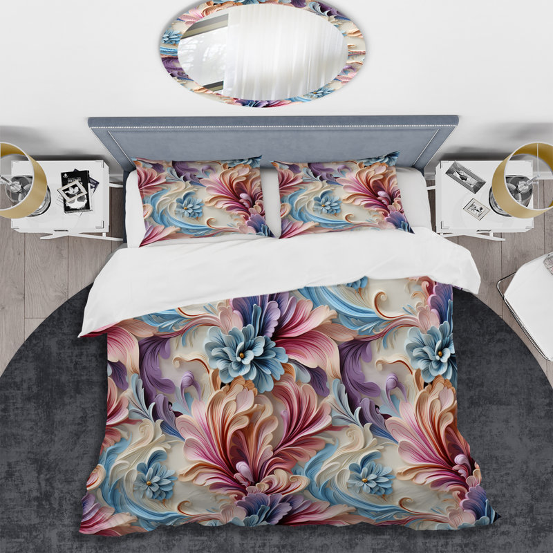 Ensemble de housse de couette Pastel Elegant Flowers Delight, Housse de couette simple + 1 taie décorative stan