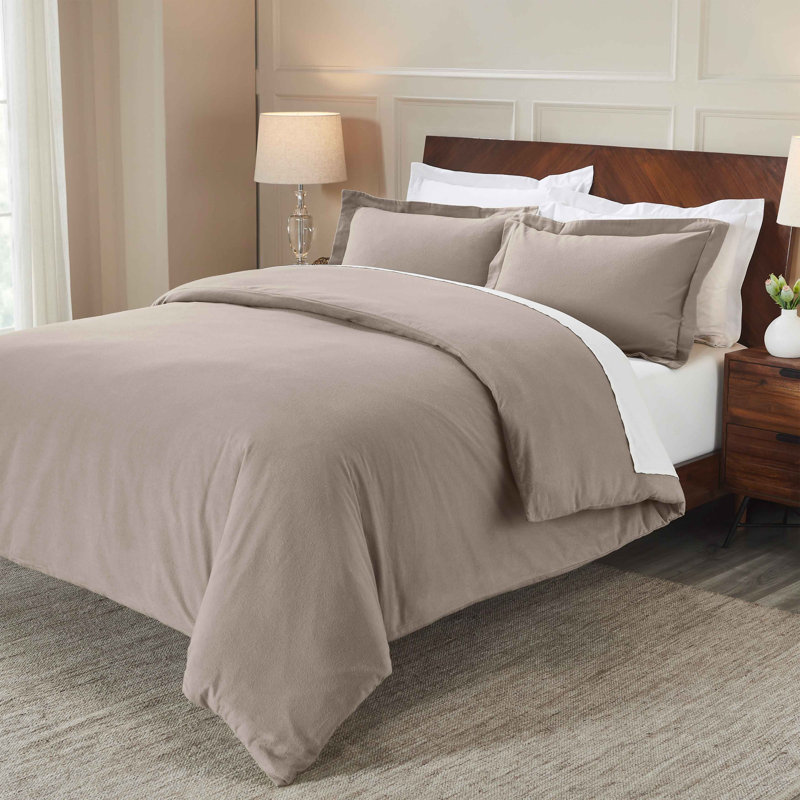 Blue Nile Mills 100% Cotton Flannel Duvet Cover Set - Cozy & Solid Pattern, Grey, Full Duvet Cover + 2 Standard Shams