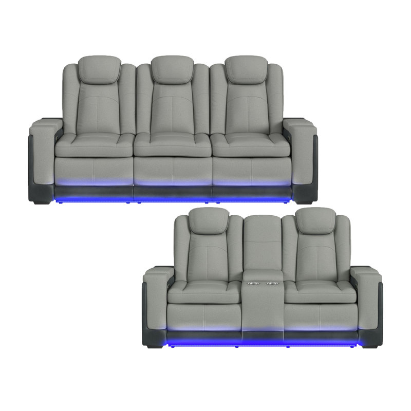 Ensemble de salon Taionna 2 pièces en ciment rocheux/charbon - Sofa et causeuse, Ciment / gris anthracite