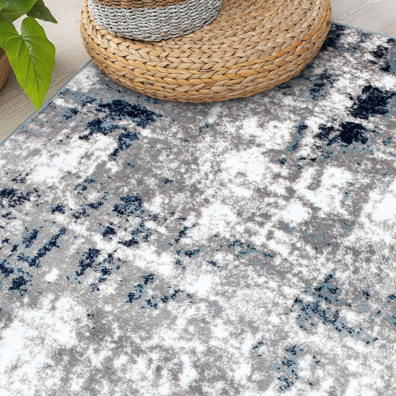 Tapis gris / bleu / blanc Willington, Rectangle de 5 pi x 7 pi
