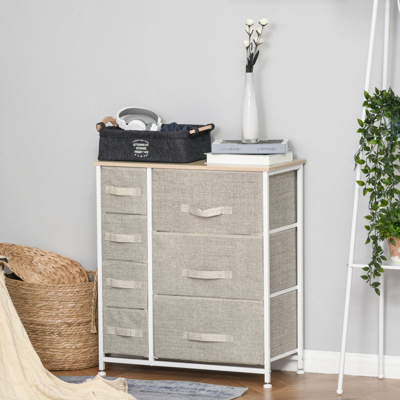 Unité de rangement à 7 tiroirs avec tiroirs et bacs en tissu avec structure en métal pour la chambre à coucher