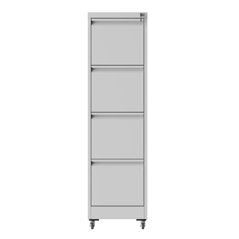 4 Drawer Metal Locking Vertical File Cabinet On Wheels – Heavy-Duty Lockable Cabinet For Home & Office, Black, 17.71"D*15.16"W*52.28"H,White