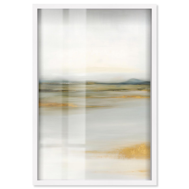«Misty Expanse I Shadowbox Print Green Abstract Art» par Art Remedy, H 31 po x l 21 po, Blanc