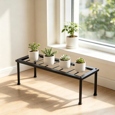 Metal Plant Stand Outdoor, 2-Pack Long Rectangle Plant Bench, Heavy Duty 50 lbs Capacity, Low Plant Stand for Patio, Window, Kitchen, Garden and Living Space, Rust-Resistant Indoor Outdoor Use