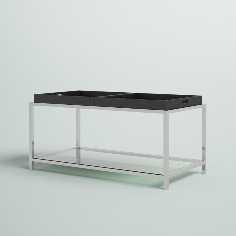 Table basse avec tablette et plateaux amovibles 34,75 po Planas, Noir