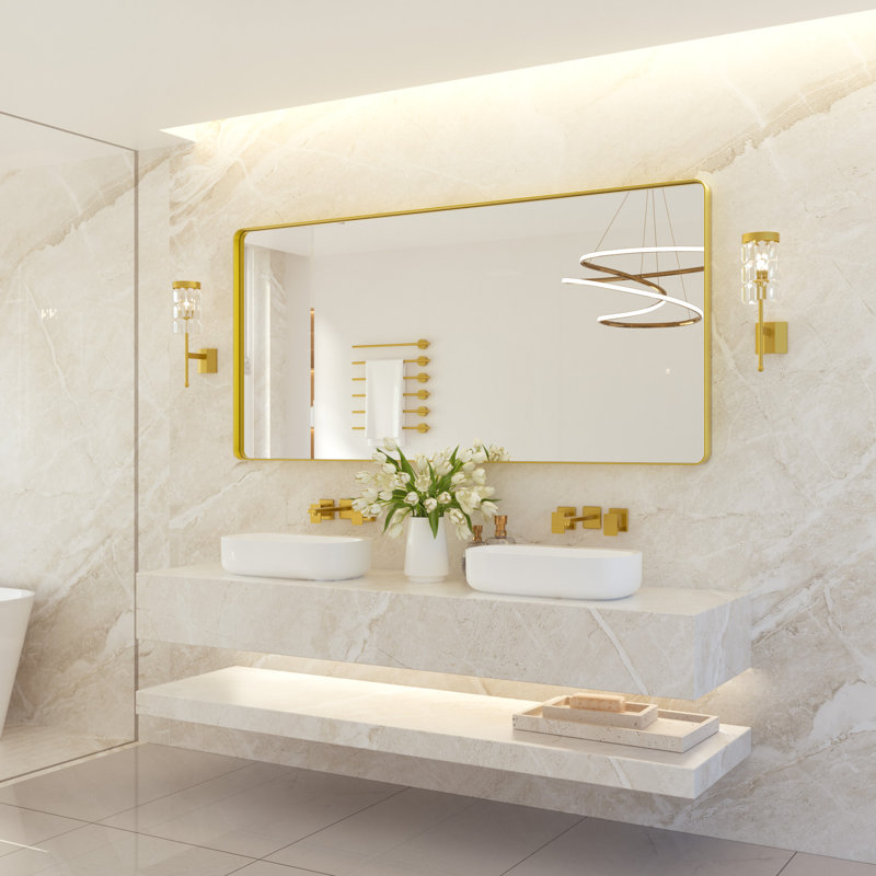 Miroir de salle de bain plombier en aluminium incassable et résistant à la rouille , Or brossé, 36 po x 72 po, Rectangulaire