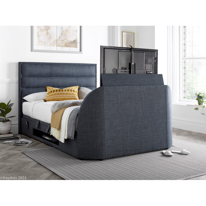 Sadie Upholstered TV/Ottoman Bed, Kingsize (5'), Dark Grey