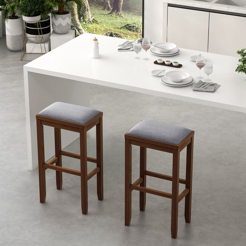 Upholstered Counter Stool with Solid Wood Frame, Walnut, Bar Stool (31" Seat Height)
